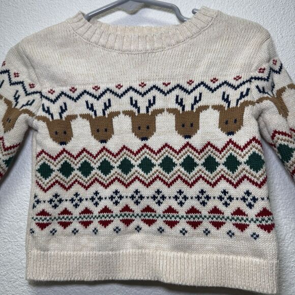 Carter’s 3 Month Infant Christmas Sweater Long Sleeve with Reindeer Design Cream - Picture 2 of 4